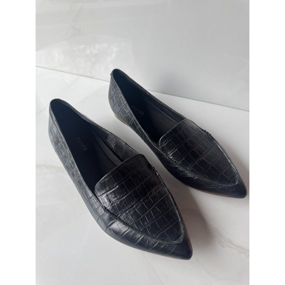 Blondo Silvia Waterproof Black Croc Pointed Toe Loafer Flats | 11